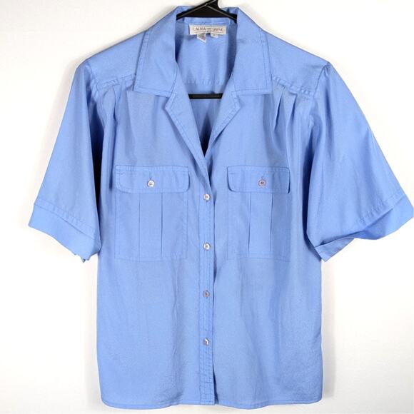 Laura & Jayne Tops - Laura & Jayne Womens 6 Blue Short Sleeve Button Front Blouse Vintage 90s Top